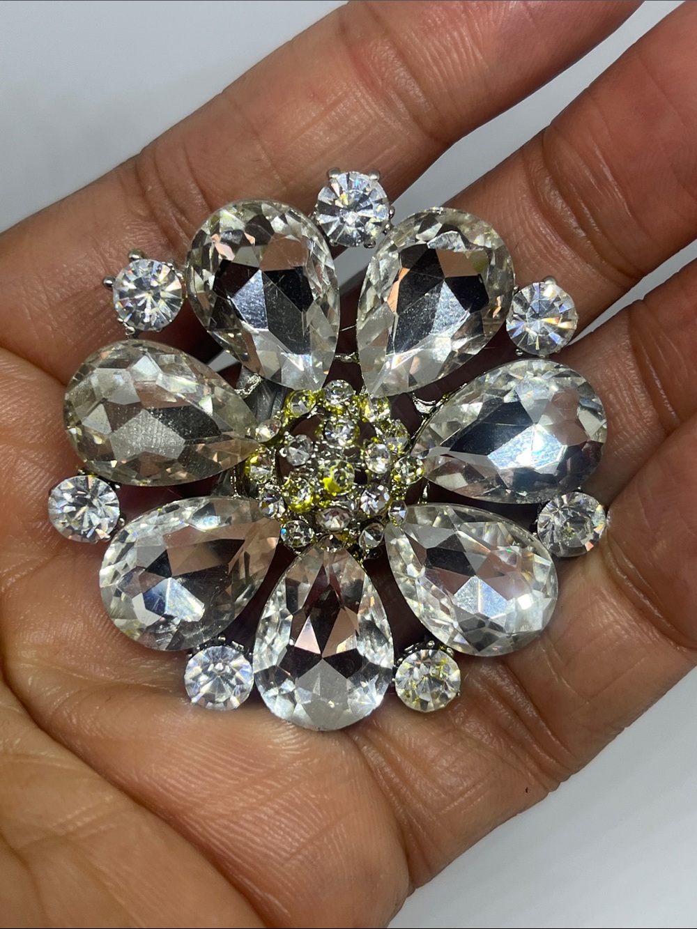 Crystal Floral Statement Brooch - Clear Crystal Flower Pin Hand Crafted - Picture 5 of 9